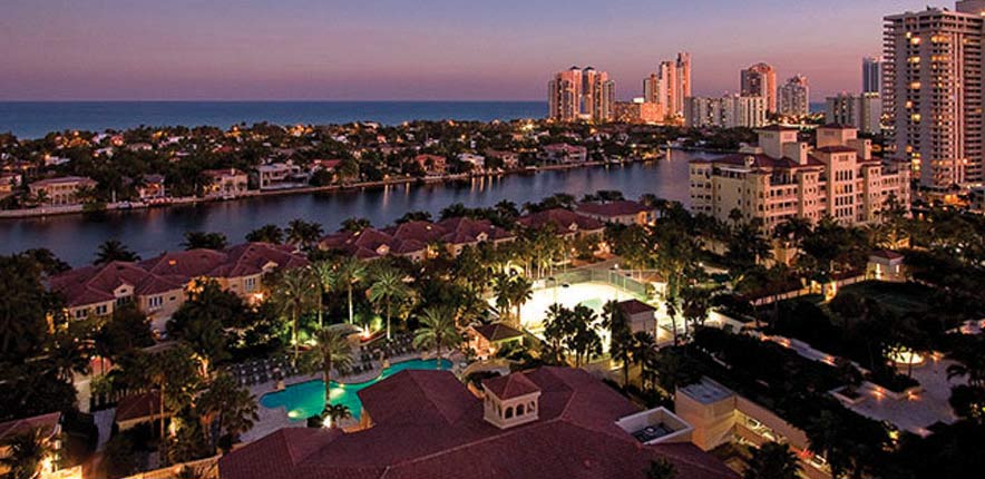 Porto Vita Aventura Luxury Condo Evening Aerial View