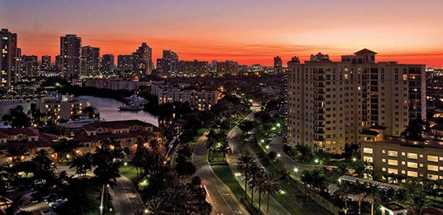Porto Vita Aventura Luxury Condo Evening City View