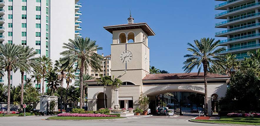 Porto Vita Aventura Luxury Condo Clock Tower Entry